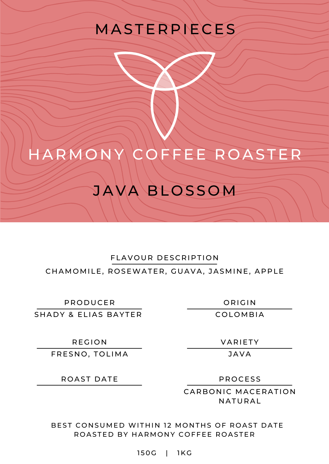 Harmony coffee java blossom product label